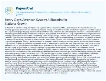 Essay on Henry Clay’s American System: a Blueprint for National Growth