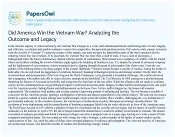 Essay on Did America Win the Vietnam War? Analyzing the Outcome and Legacy