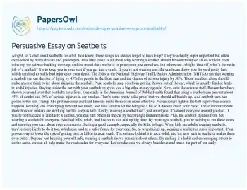 Essay on Persuasive Essay on Seatbelts