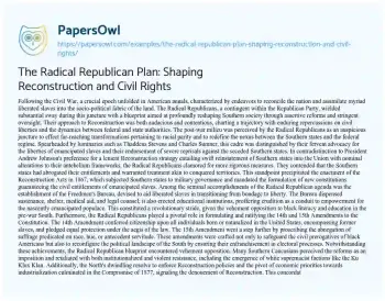 Essay on The Radical Republican Plan: Shaping Reconstruction and Civil Rights