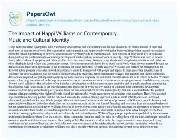 Essay on The Impact of Happi Williams on Contemporary Music and Cultural Identity