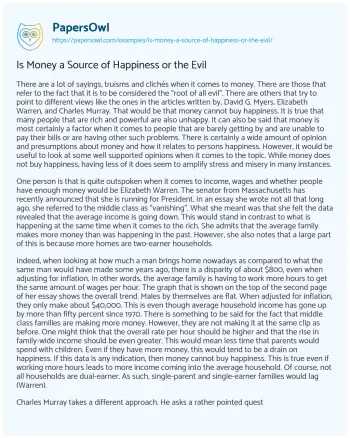 Essay on Is Money a Source of Happiness or the Evil