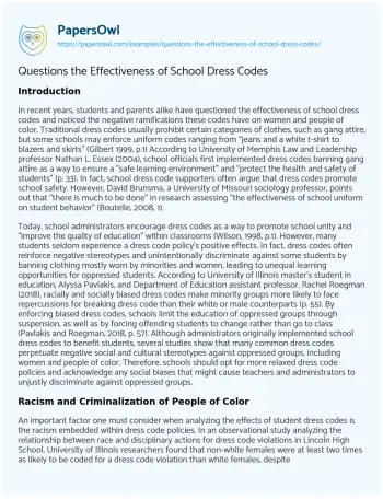 Essay on Questions the Effectiveness of School Dress Codes