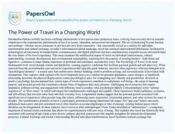 Essay on The Power of Travel in a Changing World