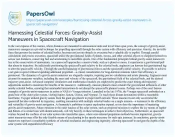 Essay on Harnessing Celestial Forces: Gravity-Assist Maneuvers in Spacecraft Navigation