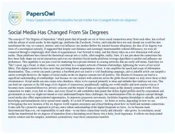 Essay on Social Media has Changed from Six Degrees