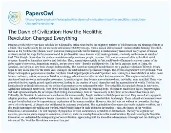 Essay on The Dawn of Civilization: how the Neolithic Revolution Changed Everything