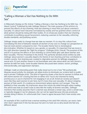 Essay on “Calling a Woman a Slut has Nothing to do with Sex”