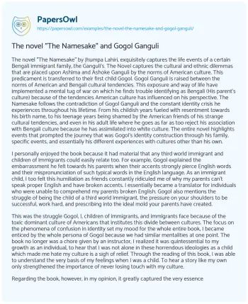 Essay on The Novel “The Namesake” and Gogol Ganguli