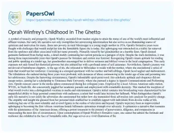 Essay on Oprah Winfrey’s Childhood in the Ghetto