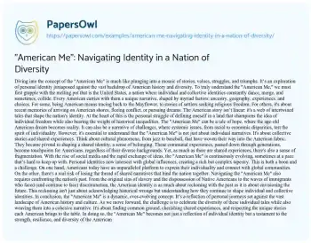 Essay on “American Me”: Navigating Identity in a Nation of Diversity