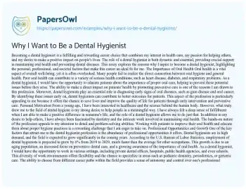 Essay on Why i Want to be a Dental Hygienist