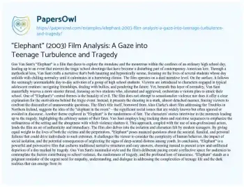 Essay on “Elephant” (2003) Film Analysis: a Gaze into Teenage Turbulence and Tragedy