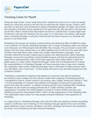 Essay on Choosing Career for myself