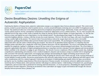 Essay on Desire Breathless Desires: Unveiling the Enigma of Autoerotic Asphyxiation