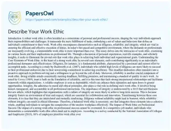 Essay on Describe your Work Ethic