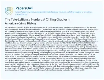 Essay on The Tate-LaBianca Murders: a Chilling Chapter in American Crime History