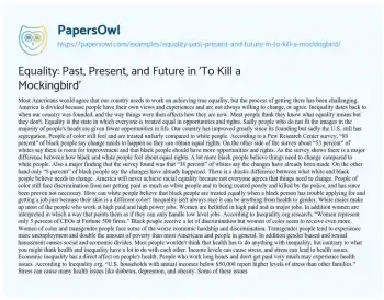 Essay on Equality: Past, Present, and Future in ‘To Kill a Mockingbird’