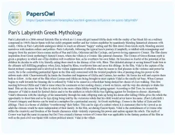 Essay on Pan’s Labyrinth Greek Mythology