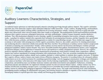 Essay on Auditory Learners: Characteristics, Strategies, and Support