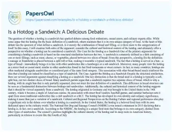 Essay on Is a Hotdog a Sandwich: a Delicious Debate