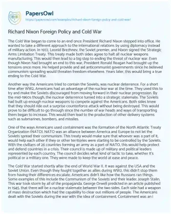 Essay on Richard Nixon Foreign Policy and Cold War