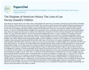 Essay on The Shadows of American History: the Lives of Lee Harvey Oswald’s Children