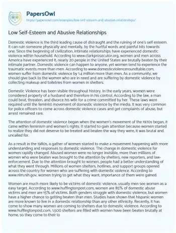 Essay on Low Self-Esteem and Abusive Relationships