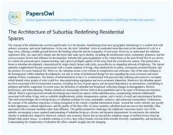 Essay on The Architecture of Suburbia: Redefining Residential Spaces