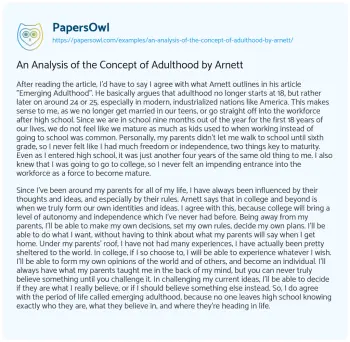 Essay on An Analysis of the Concept of Adulthood by Arnett