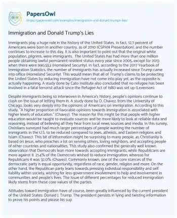 Essay on Immigration and Donald Trump’s Lies