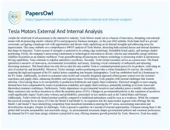 Essay on Tesla Motors External and Internal Analysis