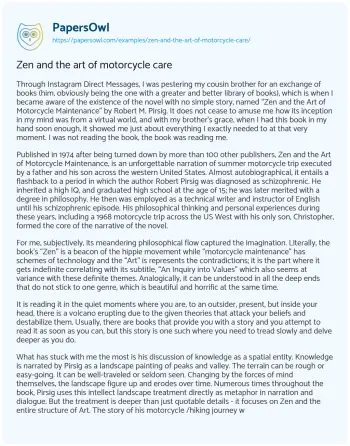 Essay on Zen and the Art of Motorcycle Care