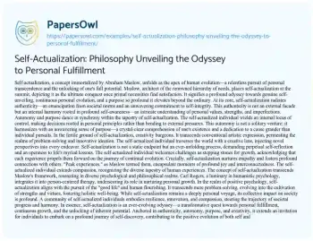 Essay on Self-Actualization: Philosophy Unveiling the Odyssey to Personal Fulfillment