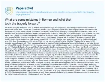 Essay on What are some Mistakes in Romeo and Juliet that Took the Tragedy Forward?