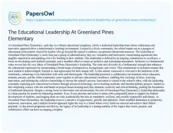 Essay on The Educational Leadership at Greenland Pines Elementary