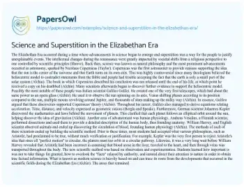 Essay on Science and Superstition: Intellectual Shifts in the Elizabethan Era