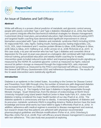 Essay on An Issue of Diabetes and Self-Efficacy