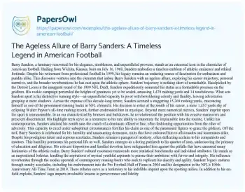 Essay on The Ageless Allure of Barry Sanders: a Timeless Legend in American Football