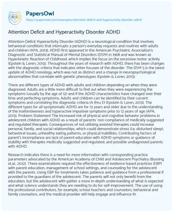 Essay on Attention Deficit and Hyperactivity Disorder ADHD