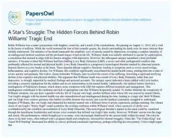 Essay on A Star’s Struggle: the Hidden Forces Behind Robin Williams’ Tragic End
