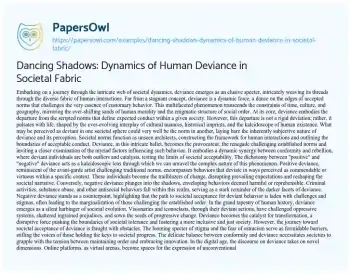 Essay on Dancing Shadows: Dynamics of Human Deviance in Societal Fabric