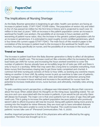 Essay on The Implications of Nursing Shortage