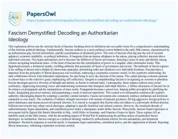 Essay on Fascism Demystified: Decoding an Authoritarian Ideology