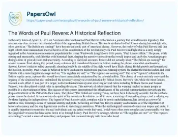 Essay on The Words of Paul Revere: a Historical Reflection