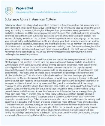 Essay on Substance Abuse in American Culture