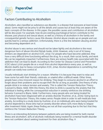 Essay on Factors Contributing to Alcoholism