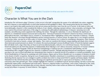 Essay on Character is what you are in the Dark