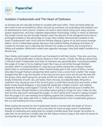 Essay on Isolation: Frankenstein and the Heart of Darkness