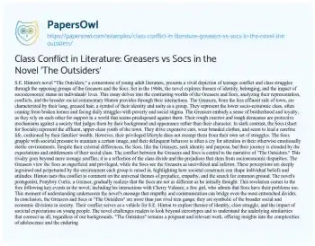 Essay on Class Conflict in Literature: Greasers Vs Socs in the Novel ‘The Outsiders’